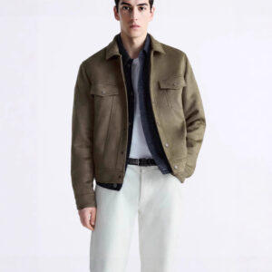 mens suede effect lapel jacket coat
