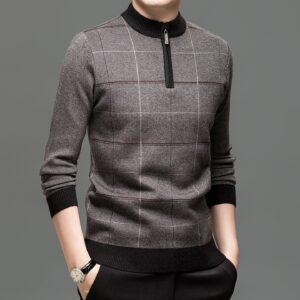 mens stylish plaid half zip knit sweater