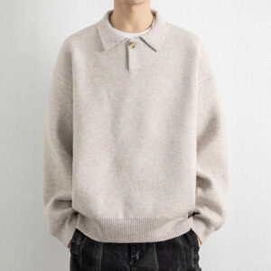 retro polo collar relaxed fit laid back single button sweater