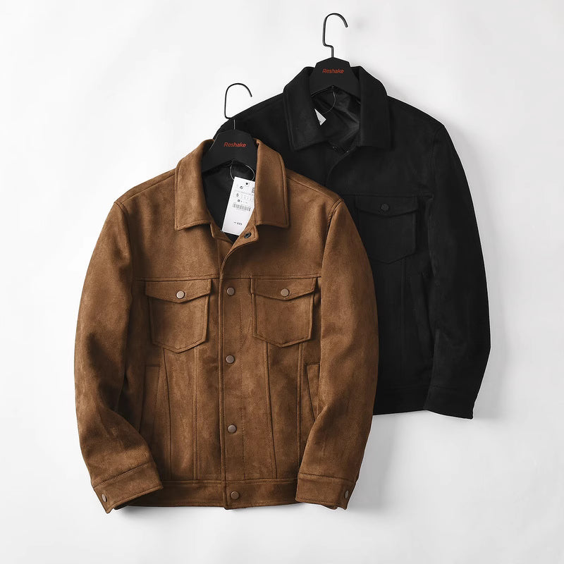 retro suede like fabric american style lapel casual work jacket retro suede like fabric american style lapel casual work jacket