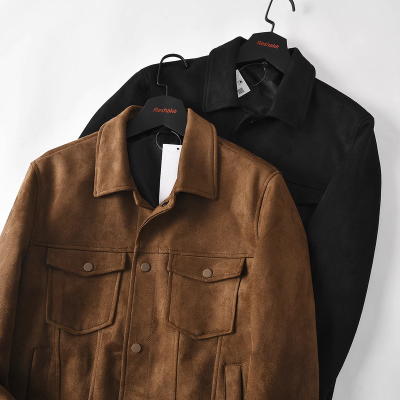 Retro Suede-Like Fabric American-Style Lapel Casual Work Jacket 64180134 7a3b 4b6e 885f 567b9cf132c0