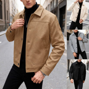 solid color single breasted lapel wool casual jacket