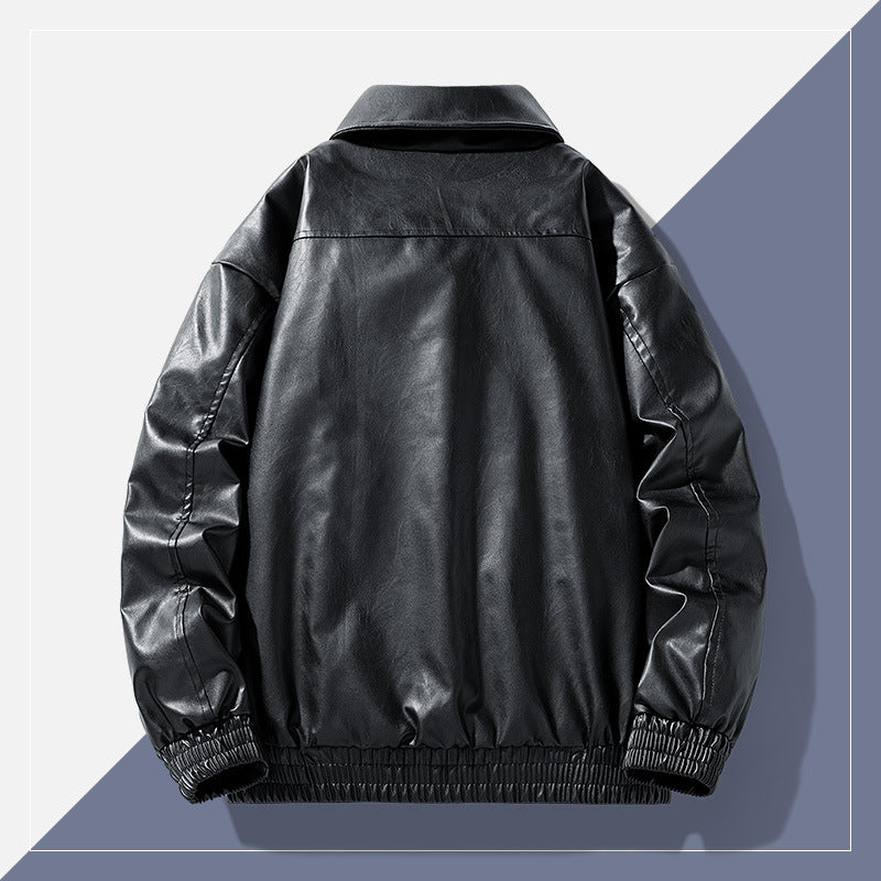 winter retro minimalist casual lapel fashionable fleece lined leather jacket winter retro minimalist casual lapel fashionable fleece lined leather jacket