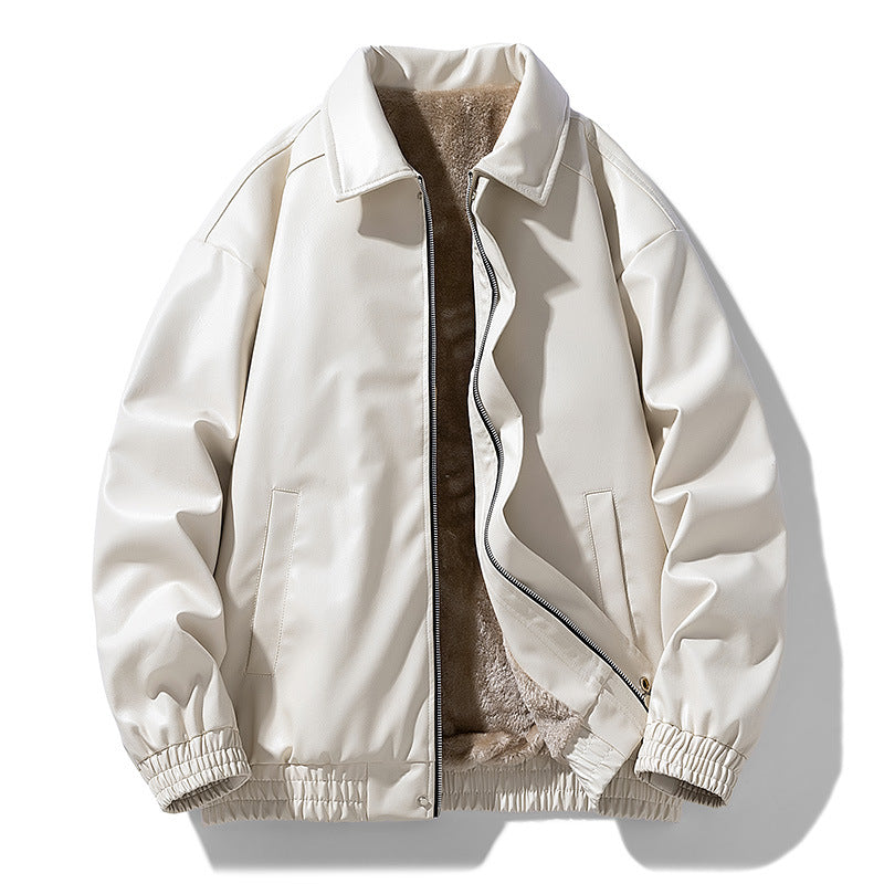 winter retro minimalist casual lapel fashionable fleece lined leather jacket winter retro minimalist casual lapel fashionable fleece lined leather jacket